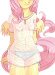 2013 anthro anthrofied blush breasts clothing conditional_dnp cutie_mark digital_media_(artwork) equid equine feathered_wings feathers female fluttershy_(mlp) friendship_is_magic hair hasbro hi_res mammal my_little_pony mythological_creature mythological_equine mythology navel panties pegasus pink_hair shaded shirt small_breasts solo tail thigh_gap topwear torso_shot translucent translucent_clothing underwear wet whisperingfornothing wings yellow_body yellow_feathers