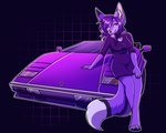 5:4 80's_theme anthro canid canine car emberfox female fennec_fox fox hair hi_res lamborghini lamborghini_countach long_hair mammal purple_body sassy sly solo sports_car tidehardt trans_(lore) true_fox vehicle