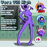 1:1 1_eye 1_horn breasts character_bio cheek_spots english_text fangs female genitals happy hi_res high_school horn humanoid humanoid_pointy_ears lock locker markings monster nipples not_furry nude one_eyed_one_horned_flying_purple_people_eater pointy_ears purple_body purple_breasts purple_nipples purple_people_eater purple_pussy purple_skin pussy sad school slushy solo striped_markings striped_tail stripes tail tail_markings teeth text wings yellow_eyes