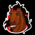 1:1 2021 alpha_channel amber18db ambiguous_gender angry blue_eyes brown_body brown_hair brown_mane digital_media_(artwork) dolero equid equine eyebrows feral fire hair headshot_portrait horn horse looking_at_viewer low_res mammal mane portrait simple_background solo teeth