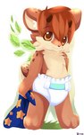 2009 anthro antlers baby bedding blanket brown_body brown_fur brown_hair clean_diaper clothed clothing deer diaper ende fur hair holding_blanket holding_object horn male mammal markings orange_eyes simple_background solo spots spotted_body spotted_fur standing tan_body tan_fur wearing_diaper white_background young young_anthro young_male