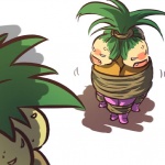 1:1 alternate_species angry bound cosplay exeggutor fangs female generation_1_pokemon green_hair group hair hitec human humanized mammal nintendo not_furry pokemon pokemon_(species) simple_background teeth white_background yelling