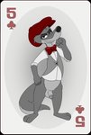 anthro balls barefoot bottomless bow_tie card card_template circumcised clothed clothing clubs_(suit) disney feet five_of_clubs flaccid fur genitals half-closed_eyes hat headgear headwear hi_res humanoid_genitalia humanoid_penis looking_at_viewer male mammal mustelid musteline narrowed_eyes neenya penis playing_card playing_card_template restricted_palette shirt simple_background smile solo stan_the_woozle standing suit_symbol the_new_adventures_of_winnie_the_pooh topwear true_musteline vest weasel