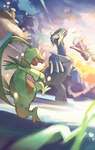 2024 3_toes ambiguous_gender antennae_(anatomy) armor_plates battle belly biped blue_body celebi colored day dialga digital_media_(artwork) digital_painting_(artwork) dusknoir dusknoir_(eotds) fading feet female_(lore) feral floating flying gem generation_2_pokemon generation_3_pokemon generation_4_pokemon green_arms green_body green_legs green_tail grey_body group grovyle grovyle_the_thief hakkentai_pkdn hi_res leaf leaf_hair leaf_tail legendary_pokemon male_(lore) midair nintendo open_mouth outside pink_arms pink_body pink_legs plant plant_hair pokemon pokemon_(species) pokemon_mystery_dungeon primal_dialga pseudo_hair quadruped red_belly red_eyes shadow shiny_celebi_(eotds) shiny_pokemon spike_chunsoft sunrise tail toes tongue wounded yellow_eyes