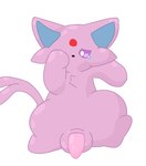 2_tails absurd_res animal_genitalia anonymous_artist anthro balls bodily_fluids crying eeveelution espeon feet flaccid front_view fur generation_2_pokemon genitals hi_res male mammal multi_tail nintendo nude penis pokemon pokemon_(species) purple_body purple_fur solo tail tears