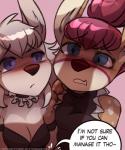 2019 5:6 adaline_(sharemyshipment) alexis_(vulpessentia) anthro antlers blonde_hair blue_eyes blush breasts cervine clothed clothing comic deer dialogue digital_media_(artwork) english_text entaros_(character) fallow_deer female foxinshadow genitals hair heart_symbol hi_res horn imminent_sex looking_at_genitalia looking_at_penis maid_uniform male mammal new_world_deer penis penis_awe penis_shadow red_hair shaded shadow simple_background speech_bubble text uniform white-tailed_deer