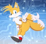 2023 2_tails absurd_res anthro balls bigdon1992 canid canine clothing dipstick_tail femboy footwear fox fur genitals gloves handwear hi_res male mammal markings miles_prower mostly_nude multi_tail penis red_clothing red_footwear red_shoes sega shoes solo sonic_the_hedgehog_(series) tail tail_markings white_body white_clothing white_fur white_gloves white_handwear yellow_body yellow_fur