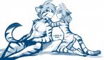 2019 abs adobe_photoshop_(artwork) alternate_species anthro athletic blue_and_white bodily_fluids breasts butt casual_nudity chest_tuft conditional_dnp convenient_censorship crying demon digital_media_(artwork) digitigrade duo face_to_face felid female flora_(twokinds) fur furrification hand_on_face hi_res keidran kneeling larger_male male mammal monochrome muscular muscular_male nude pantherine side_boob simple_background sitting size_difference sketch small_breasts smaller_female striped_body striped_fur stripes tail tears tiger tiger_trace tom_fischbach tuft twokinds white_background