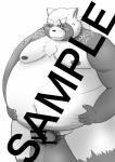 2019 absurd_res anthro balls belly big_balls blush canid canine censor_bar censored chest_tuft distracting_watermark erection genitals greyscale gyobu_(tas) hi_res humanoid_hands ineffective_censorship lifewonders looking_at_viewer male mametanu_tanuki mammal monochrome moobs navel nipples nude obese obese_anthro obese_male one_eye_closed overweight overweight_anthro overweight_male penis pubes raccoon_dog scar simple_background solo tanuki tattoo text tokyo_afterschool_summoners tuft watermark wink