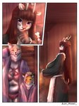 3:4 absurd_res alex_hound anthro canid canine clothed clothing comic connor_(alex_hound) crossdressing deer eleanor_(alex_hound) female femboy fox group hi_res larger_female maid_uniform male male/female mammal mature_female overweight size_difference trio uniform vanessa_(alex_hound)