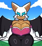 2024 anthro areola bat bat_wings big_areola big_breasts big_nipples blue_eyes breasts camel_toe cleavage clothed clothing d-nix eyeshadow female gloves handwear hi_res huge_areola huge_breasts huge_nipples lipstick looking_at_viewer makeup mammal master_emerald membrane_(anatomy) membranous_wings navel_outline nipples rouge_the_bat sega smile smiling_at_viewer solo sonic_the_hedgehog_(series) translucent translucent_clothing wings