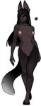 anthro areola biped black_hair black_nose black_tail breasts canid collarbone digital_media_(artwork) ears_up english_description eyebrows eyelashes female female_anthro fluffy fluffy_tail full-length_portrait fur genitals glistening glistening_eyes gradient_tail grey_tail hair hi_res kambo kemono long_hair looking_away mammal mouth_closed multicolored_tail navel nipple_dip nipples nude nude_anthro nude_female pink_areola pink_nipples pink_pussy portrait pussy red_eyes simple_background solo standing tail white_background