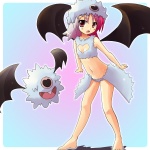 1:1 alternate_species animal_humanoid bat bat_humanoid clothing cosplay costume duo female generation_5_pokemon hair heart_symbol humanoid humanoidized mammal mammal_humanoid nintendo pink_hair pokemon pokemon_(species) pokemon_costume pokemon_humanoid pokemorph ranphafranboise wings woobat