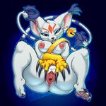 1:1 2022 2_tails 3_toes anthro anus areola bandai_namco blue_eyes breasts claws clothing digimon digimon_(species) digital_media_(artwork) ear_piercing ear_ring eyelashes facial_markings feet female finger_claws fur gatomon_x genitals gloves handwear head_markings head_tuft hi_res inner_ear_fluff looking_at_viewer markings mostly_nude multi_tail nipples pawpads paws piercing pink_pawpads pussy ring_piercing smile solo spread_pussy spreading striped_markings striped_tail stripes tail tail_markings tail_tuft teeth toe_claws toes tuft tyelle_niko whiskers white_body white_fur x-digimon yellow_clothing yellow_gloves yellow_handwear