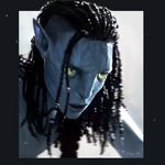 1:1 2023 alien alien_humanoid black_border black_hair blue_body blue_skin border braided_hair curled_hair dreadlocks green_eyes hair headshot_portrait hi_res humanoid humanoid_pointy_ears james_cameron's_avatar lights lo'ak_(james_cameron's_avatar) looking_forward male na'vi portrait sasha-sk serious serious_face signature simple_background solo white_background