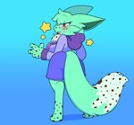 anthro bottomwear breasts butt clothing female fluffy gesture hand_gesture happy hi_res hoodie minty_(angelthegamer) puppysnackz shorts solo star tongue tongue_out topwear v_sign