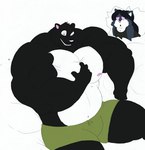 bear black_body black_hair blue_body bottomwear breasts cleavage clothed clothing color_edit colored female green_eyes hair heart_eyes heart_symbol long_hair looking_at_viewer lucas_mcfist male mammal muscular nipples shirt shorts smile teeth third-party_edit topwear white_body xxsparcoxx