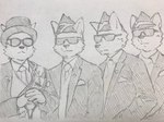 2020 4:3 anthro cane canid canine canis clothing coffin_dance domestic_dog eyewear glasses group headgear headwear hi_res male mammal necktie nekotanyanneko serious suit