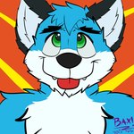 1:1 anthro baxter_wolfy black_nose blue_body blue_fur canid canine canis detailed_eyes domestic_dog ears_up eyes_up fur green_eyes hair hi_res husky hybrid kangaroo macropod male mammal marsupial nordic_sled_dog simple_background solo spitz thick_line_art tongue tongue_out toony tykko_kerensky wolf wolskyroo