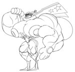 big_muscles chastity_(disambiguation) clothing domino_rally dragmon everyday_hero footwear gaping gaping_nipples hi_res high_heels huge_muscles hyper hyper_muscles hyper_nipples male minon minon_kun monochrome muscular nipples permanent shoes suit tiny_bulge