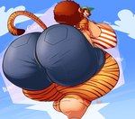 2024 absurd_res afro anthro big_breasts big_butt bottomwear bra breasts butt clothing cloud denim denim_bottomwear denim_clothing disney felid female hand_on_hip hat headgear headwear hi_res huge_breasts huge_butt huge_hips huge_thighs hyper hyper_breasts hyper_butt hyper_hips hyper_thighs inner_ear_fluff insi jaeh jeans looking_back mammal orange_body orange_eyes pantherine pants pink_nose shorts signature smile solo sound_effects stripes tanya_bellacrow thick_thighs tiger tight_bottomwear tight_clothing tight_shorts tuft underwear wide_hips