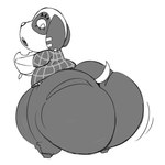 2020 animal_crossing anthro barefoot belt big_butt biped bottom_heavy bottomwear bouncing_butt butt butt_jiggle canid canine canis cherry_(animal_crossing) clothed clothed_anthro clothed_female clothing denim denim_bottomwear denim_clothing digital_drawing_(artwork) digital_media_(artwork) domestic_dog ear_accessory ear_clip eating eye_patch_(marking) eyelashes facial_markings featureless_feet feet female female_anthro floppy_ears food fruit full-length_portrait fur fur_markings furgonomic_bottomwear furgonomics greyscale head_markings hi_res huge_butt hyper_pear innuendo jeans jiggling leg_markings looking_at_own_butt looking_at_self looking_back looking_down love_handles maddeku mammal markings monochrome nintendo obese obese_anthro obese_female open_mouth overweight overweight_anthro overweight_female pants patch_(marking) pattern_clothing pattern_shirt pattern_t-shirt pattern_topwear peach_(fruit) plant pockets portrait rear_view shirt simple_background sketch snout socks_(marking) solo spiked_belt spikes standing surprise t-shirt tail teeth thick_thighs three-quarter_view tongue topwear white_background wide_hipped_anthro wide_hipped_female wide_hips