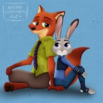 1:1 2024 3_toes 4_fingers anthro back_to_back barefoot black_nose breasts canid canine clothed clothing dipstick_tail disney duo feet female fingers fox fur gloves_(marking) green_eyes grey_body grey_fur hatakeclarissarts hi_res judy_hopps lagomorph leporid looking_at_another looking_at_partner looking_back looking_back_at_another looking_back_at_partner male male/female mammal markings necktie nick_wilde orange_body orange_fur pink_nose police police_uniform purple_eyes rabbit romantic romantic_couple scut_tail short_tail simple_background smile tail tail_markings toes uniform zootopia