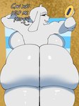 3:4 anthro beach big_breasts big_butt bovid breasts butt caprine dialogue draneko132 female glistening glistening_body goat huge_butt looking_at_viewer lying mammal nude on_front smile smiling_at_viewer solo sunscreen toriel towel undertale undertale_(series)