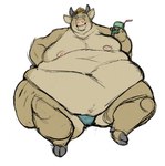 anthro belly beverage big_belly bovid bovine brown_body brown_fur cattle clothed clothing fat_rolls fingers fur hand_on_hip holding_beverage holding_object hooved_fingers hooves horn love_handles male mammal moobs morbidly_obese morbidly_obese_anthro morbidly_obese_male navel nipples obese obese_anthro obese_male overweight overweight_anthro overweight_male simple_background sitting smile solo thick_thighs topless white_background wide_hips yasano