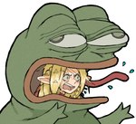 2024 amphibian angry clothing corpse cross-popping_vein delicious_in_dungeon elf female frog frog_suit hi_res humanoid humor marcille_donato meme pantsu-ripper pepe_the_frog reeeeeeeeeeeeeeeeeeeeeeee simple_background skinned suit tongue white_background