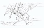 2015 baron_engel cutie_mark english_text equid equine feathered_wings feathers feral free_agent_(mlp) friendship_is_magic goldfur's_cogsverse greyscale hasbro hooves horn magic male mammal monochrome my_little_pony mythological_creature mythological_equine mythology open_mouth solo text traditional_media_(artwork) unicorn_horn winged_unicorn wings wounded