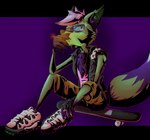 absurd_res anthro cigarette clothed clothed_anthro clothing eyewear footwear glasses hi_res male mammal procyonid raccoon scherzo scherzo_(greentrashpanda) shoes skateboard smoking smoking_cigarette sneakers solo vehicle