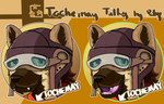 2024 anthro brown_body brown_fur clothed clothing eyewear flight_hat fur goggles hat headgear headwear hi_res hyena male mammal open_mouth rdy shirt talky_icon tan_body tan_fur tochemay topwear zgf_art