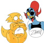 Rating: q
ID: 5289927
Date: 2025-01-06 00:06:26 -0500
Status: active
Score: 56
2024 alphys animal_humanoid anthro belly biped black_clothing black_shirt black_topwear blue_body blue_scales blush blush_lines bodily_fluids breasts buckteeth clothed clothed/nude clothed_anthro clothed_female clothing covering covering_breasts curvy_figure dialogue duo eye_patch eyebrows eyewear female fish fish_humanoid glasses hair hi_res humanoid itz_not_v looking_at_another looking_away marine marine_humanoid nude nude_anthro nude_female overweight overweight_anthro overweight_female red_hair red_tongue reptile scales scalie sharp_teeth shirt simple_background slight_smile speech_bubble standing sweat tail teeth thick_thighs tongue tongue_out topwear undertale_(series) undyne wearing_glasses white_background wide_hipped_anthro wide_hipped_female wide_hips yellow_body yellow_scales yellow_sclera yellow_teeth zamn post #5289927