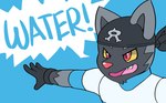 anthro aqua_grunt canid canine clothed clothing english_text exclamation_point generation_3_pokemon gloves grunt_(pokemon) handwear hi_res imdanuki kerchief male mammal nintendo open_mouth pokemon pokemon_(species) poochyena solo team_aqua teeth text yelling