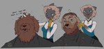 2024 anthro barber beard before_and_after biped black_body black_fur blonde_hair blue_eyes breasts brown_beard brown_body brown_eyes brown_facial_hair brown_fur canid canine canis cleavage clothed clothing dallas_(matchattea) digital_media_(artwork) domestic_cat domestic_dog duo english_text facial_hair felid feline felis female fur gloves grey_background hair hair_over_eyes handwear male mammal matchattea medium_breasts monotone_background multicolored_body multicolored_fur open_mouth open_smile personal_grooming simple_background smile text whiskers white_body white_fur