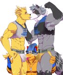 absurd_res anthro armpit_hair armpit_tuft blush bodily_fluids body_hair brandon_(rxccoon) bulge cervine clothing crop_top deer dirty_underwear dj_strap dog_tags dragon fangs flexing flexing_bicep fur grey_body grey_fur group hi_res horn jockstrap jockstrap_on_face kissing making_out male male/male mammal midriff mindmechanica muntjac mythological_creature mythological_scalie mythology orange_body orange_scales procyonid raccoon scales scalie shirt steyr sweat sweaty_armpit tail teeth text text_on_clothing text_on_topwear topwear trio underwear yellow_body yellow_fur