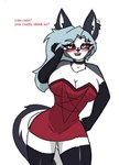 anthro big_breasts breasts canid canid_demon canine demon ear_piercing ear_ring english_text female hellhound helluva_boss loona_(helluva_boss) mammal mythological_canine mythological_creature mythology pace-maker piercing ring_piercing small_waist solo text thick_thighs tube_dress wide_hips