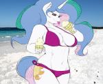 2014 anthro anthrofied beach bikini breasts cleavage clothed clothing colored cutie_mark day dessert detailed_background equid equine eyes_closed female food friendship_is_magic fur hair half-closed_eyes hasbro holding_food holding_object horn ice_cream long_hair mammal multicolored_hair multicolored_tail my_little_pony mythological_creature mythological_equine mythology narrowed_eyes navel outside princess princess_celestia_(mlp) purple_eyes royalty sand seaside sirmasterdufel sketch sky solo swimwear tail tongue tongue_out two-piece_swimsuit unicorn water weight_gain white_body white_fur