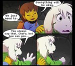 absolutedream asriel_dreemurr backpack boss_monster_(undertale) bovid caprine child comic dialogue english_text frisk_(undertale) hi_res human mammal text undertale undertale_(series) wet young