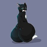 1:1 anthro big_butt black_body black_fur blue_eyes bluueygooey butt domestic_cat dreamworks felid feline felis female fur hi_res huge_butt kitty_softpaws looking_at_viewer looking_back mammal narrowed_eyes puss_in_boots_(dreamworks) solo white_body white_fur