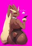 absurd_res anthro big_butt biped breasts brown_body butt clothed clothing female generation_4_pokemon gloves handwear heart_symbol hi_res looking_at_viewer looking_back lopunny nintendo pokemon pokemon_(species) purple_background simple_background sitting solo son2j