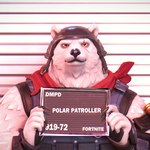 1:1 2023 3d_(artwork) anthro armor bandanna barbie_and_ken_mugshot_meme bear blender_(artwork) bust_portrait digital_media_(artwork) dollymolly323 english_text epic_games eye_scar facial_scar fortnite front_view fur headgear helmet hi_res holding_object humanoid_hands icon kerchief looking_at_viewer male mammal meme mugshot neckerchief polar_bear polar_patroller portrait red_bandanna red_kerchief red_neckerchief scar solo text ursine white_body white_fur