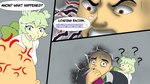 16:9 4k absurd_res angry anon_(snoot_game) anthro biped blue_eyes brown_eyes cavemanon_studios choker clenched_teeth close-up colored comic cross-popping_vein dinosaur disbelief dot_eyes duo duo_in_panel english_text eyebrows female fingers fuegosonic93 goodbye_volcano_high green_body green_hair green_scales grey_background hair hair_bun hair_buns hi_res holding_object human jewelry looking_at_another looking_down male mammal motion_lines narrowed_eyebrows necklace open_mouth ornithischian prehistoric_species progress_bar pupils question_mark raised_eyebrow reptile scales scalie shaking shocked simple_background small_pupils snoot_game solo_in_panel speech_bubble stegosaurian stegosaurus stella_(gvh_beta) teeth text thought_bubble thyreophoran widescreen