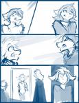 2018 adobe_photoshop_(artwork) anthro basitin blue_and_white bodily_fluids canid canine canis clothed clothing comic conditional_dnp digital_media_(artwork) fangs female fur hair keidran keith_keiser male mammal monochrome natani nervous open_mouth simple_background sketch sweat teeth tom_fischbach twokinds white_background wolf yelling zen_(twokinds)