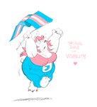 absurd_res anthro bear bottomwear breasts cleavage clothed clothing denim denim_bottomwear denim_clothing english_text female fur hair heart_symbol hi_res international_transgender_day_of_visibility jeans lgbt_pride long_hair mammal noelle_(twistcmyk) open_mouth pants pink_hair polar_bear pride_color_flag pride_colors shirt simple_background slightly_chubby slightly_chubby_anthro slightly_chubby_female tank_top text topwear trans_(lore) trans_woman_(lore) transgender_pride_colors twistcmyk ursine white_background white_body white_fur wide_eyed