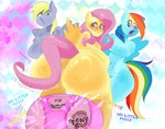 absurd_res anthro anus areola big_butt biped breasts butt derp_eyes derpy_hooves_(mlp) equid equine featureless_breasts female fluttershy_(mlp) fragomatesh friendship_is_magic genitals group hair hasbro hi_res huge_butt looking_back mammal my_little_pony mythological_creature mythological_equine mythology nipples nude pegasus pink_hair pussy rainbow_dash_(mlp) thick_thighs trio wings yellow_body