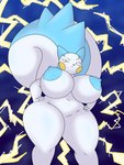 3:4 absurd_res anthro areola big_breasts blue_areola blue_nipples breasts digital_drawing_(artwork) digital_media_(artwork) featureless_crotch female generation_4_pokemon hand_on_hip hi_res huge_breasts light lighting looking_at_viewer looking_down looking_down_at_viewer low-angle_view nintendo nipples nude pachirisu pokemon pokemon_(species) pose punch_pubby restricted_palette shaded smug soft_shading solo tail thick_thighs wide_hips