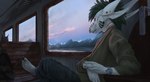 2024 anthro conditional_dnp depressive dragon fish hi_res journey latex_(artist) male marine melancholic mythological_creature mythological_scalie mythology sad scalie sergal shark sitting solo thinking train travel vehicle