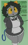 5:8 alien alien_humanoid animal_humanoid apron big_breasts black_hair bodily_fluids breasts cat_tail clothed clothing collar colored dialogue digital_drawing_(artwork) digital_media_(artwork) english_text female footwear frilly fully_clothed green_background grey_body grey_skin hair hi_res homestuck horn horned_humanoid humanoid kinktober leash legwear looking_at_another looking_at_partner maid_uniform mammal mammal_humanoid master messy_hair ms_paint_adventures nepeta_leijon not_furry open_mouth roleplay short_stack side_boob simple_background socks solo sweat text thick_thighs troll_(homestuck) uniform yellow_sclera zlut385